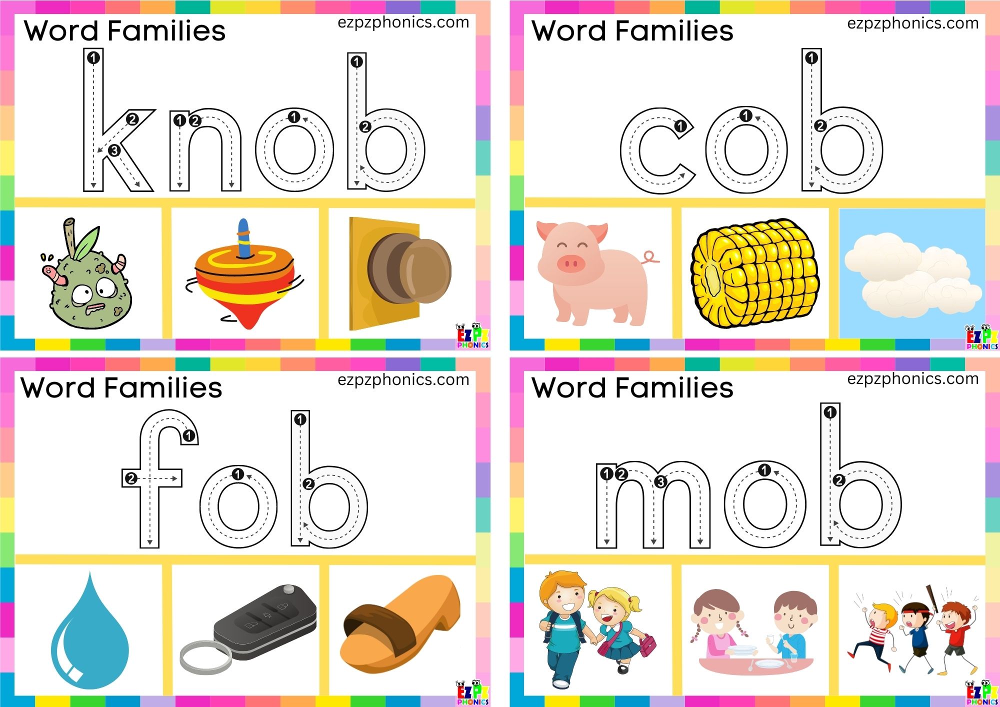 Word Family ob Trace the word and clip the correct image Clip cards